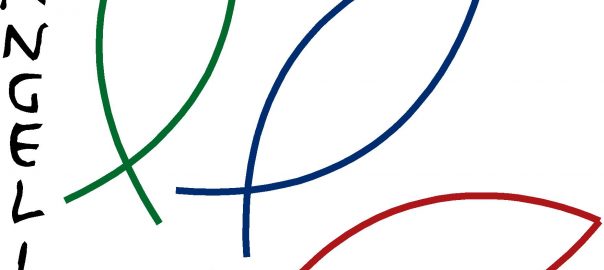 Logo der Ev. Kirchengemeinde Friemersheim: Drei Fische und der Schriftzug Evangelisch in Friemersheim